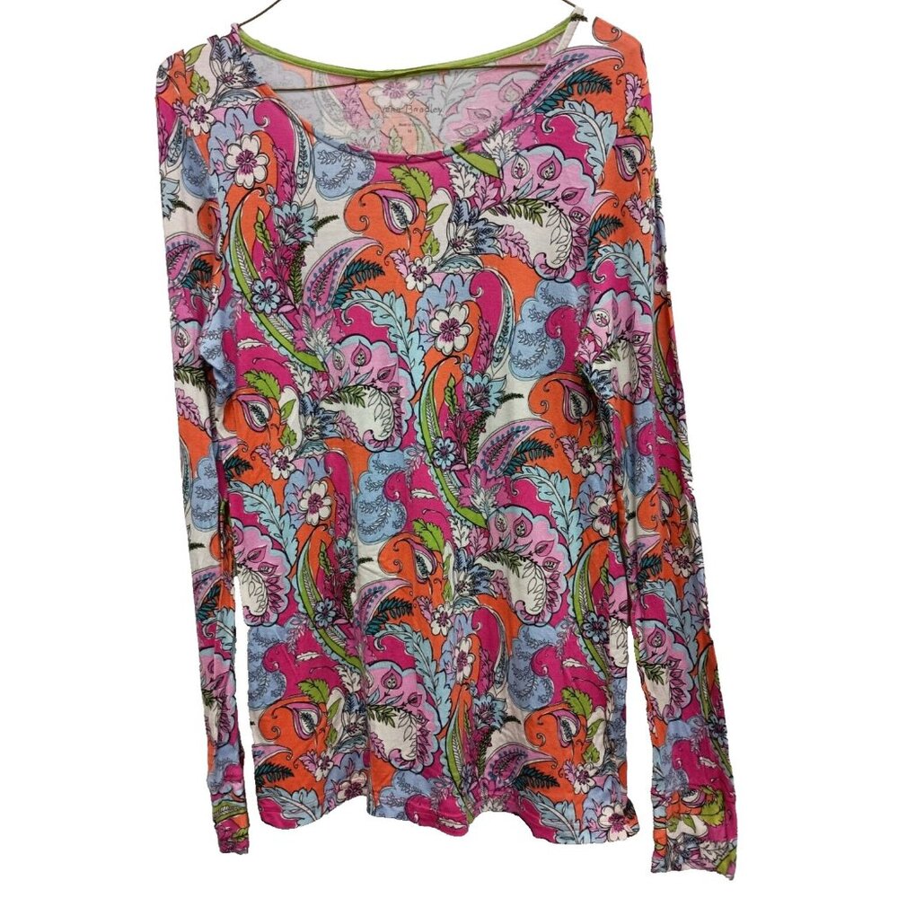 Vera Bradley Womens Top Medium‎ Multi Paisley Long Sleeve Colorful BOHO T Shirt